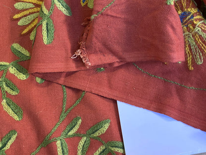 Scalamandre  Daisy Crewel Red Wool On Cotton Hand Embroidery MSRP USD 160/Y