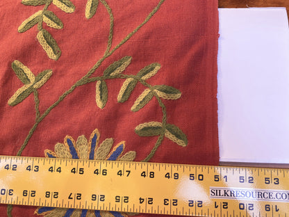 Scalamandre  Daisy Crewel Red Wool On Cotton Hand Embroidery MSRP USD 160/Y