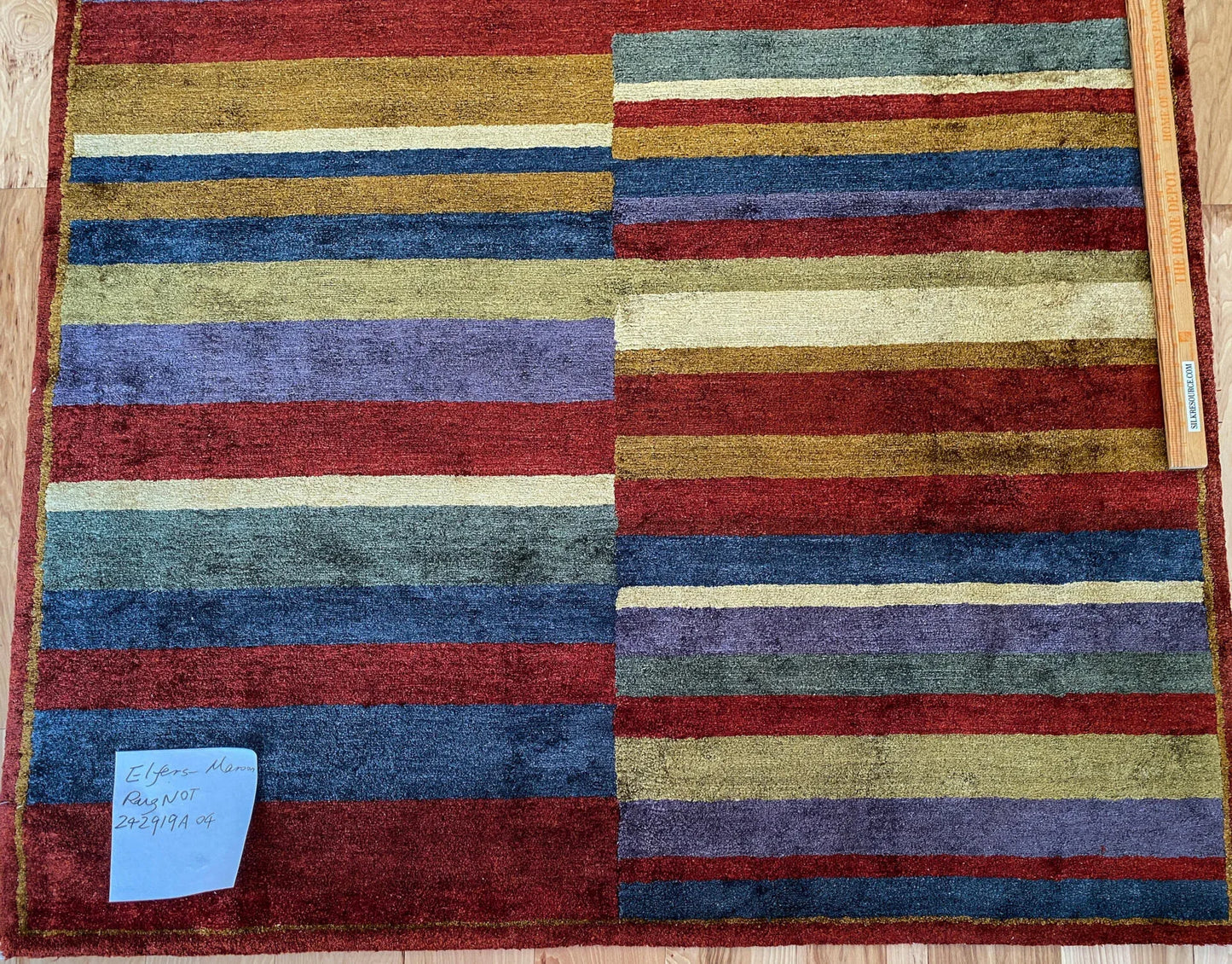 Stark Elfers Maroon Stripe 100% Silk Rug 4x6' Red Gold Black Stripe MSRP $2400