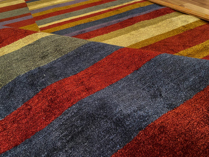 Stark Elfers Maroon Stripe 100% Silk Rug 4x6' Red Gold Black Stripe MSRP $2400