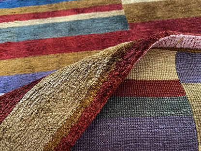 Stark Elfers Maroon Stripe 100% Silk Rug 4x6' Red Gold Black Stripe MSRP $2400