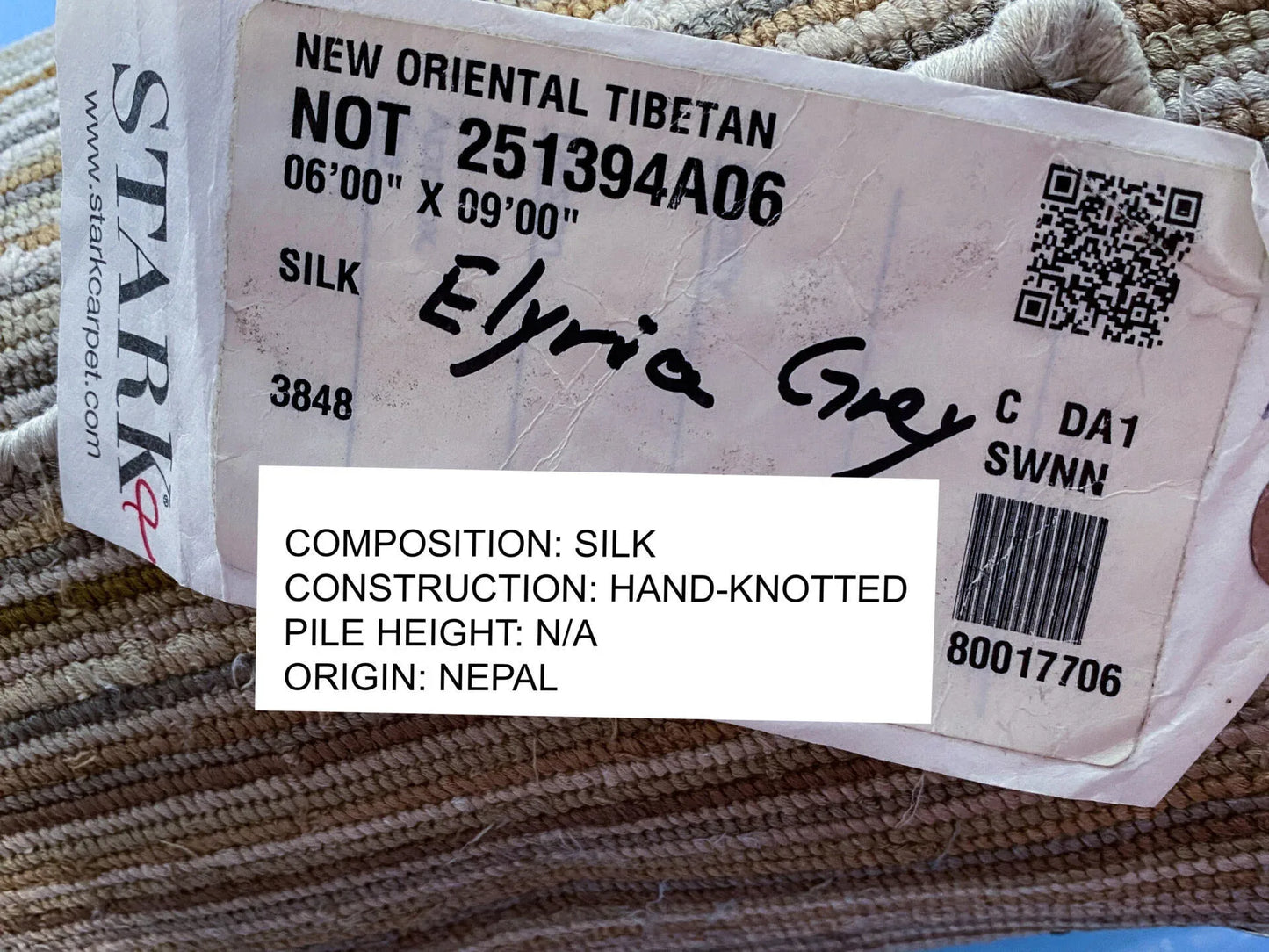 Stark Elyria Grey Silk Hand Knotted Rug Modern Serenity 6x9' MSRP USD 11050