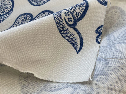 0.4Y Scalamandre Brooke Navy On White Blue Cotton Linen Print Heavy Cotton Linen Jacobean Flower Albert Hadley (Copy)