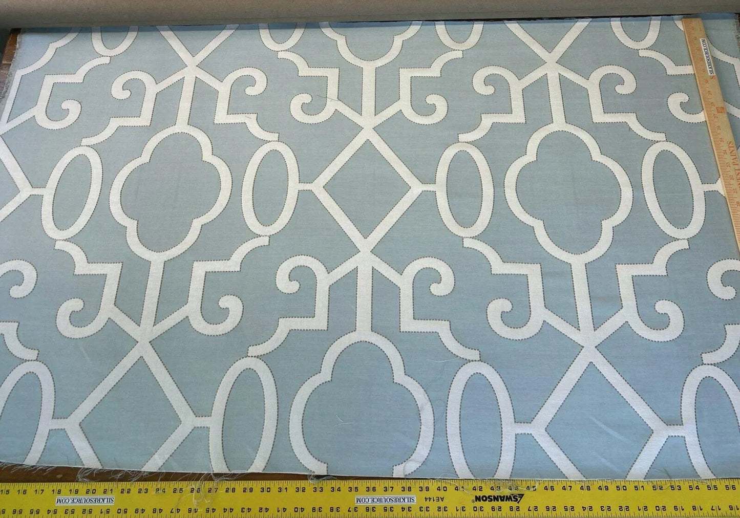 Scalamandre Ming Fretwork Aquamarine Jacquard MSRP USD 226/yard Chinoiserie Lattice  Jacquard"
