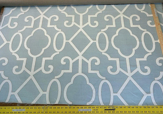 Scalamandre Ming Fretwork Aquamarine Jacquard MSRP USD 226/yard Chinoiserie Lattice  Jacquard"