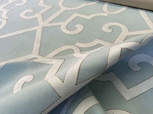 Scalamandre Ming Fretwork Aquamarine Jacquard MSRP USD 226/yard Chinoiserie Lattice  Jacquard"