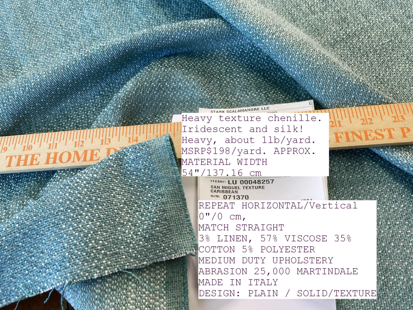 by yard Scalamandre San Miguel Texture Caribbean Heavy Blue Ocean Aqua Green Chenille MSRP USD 216/Y