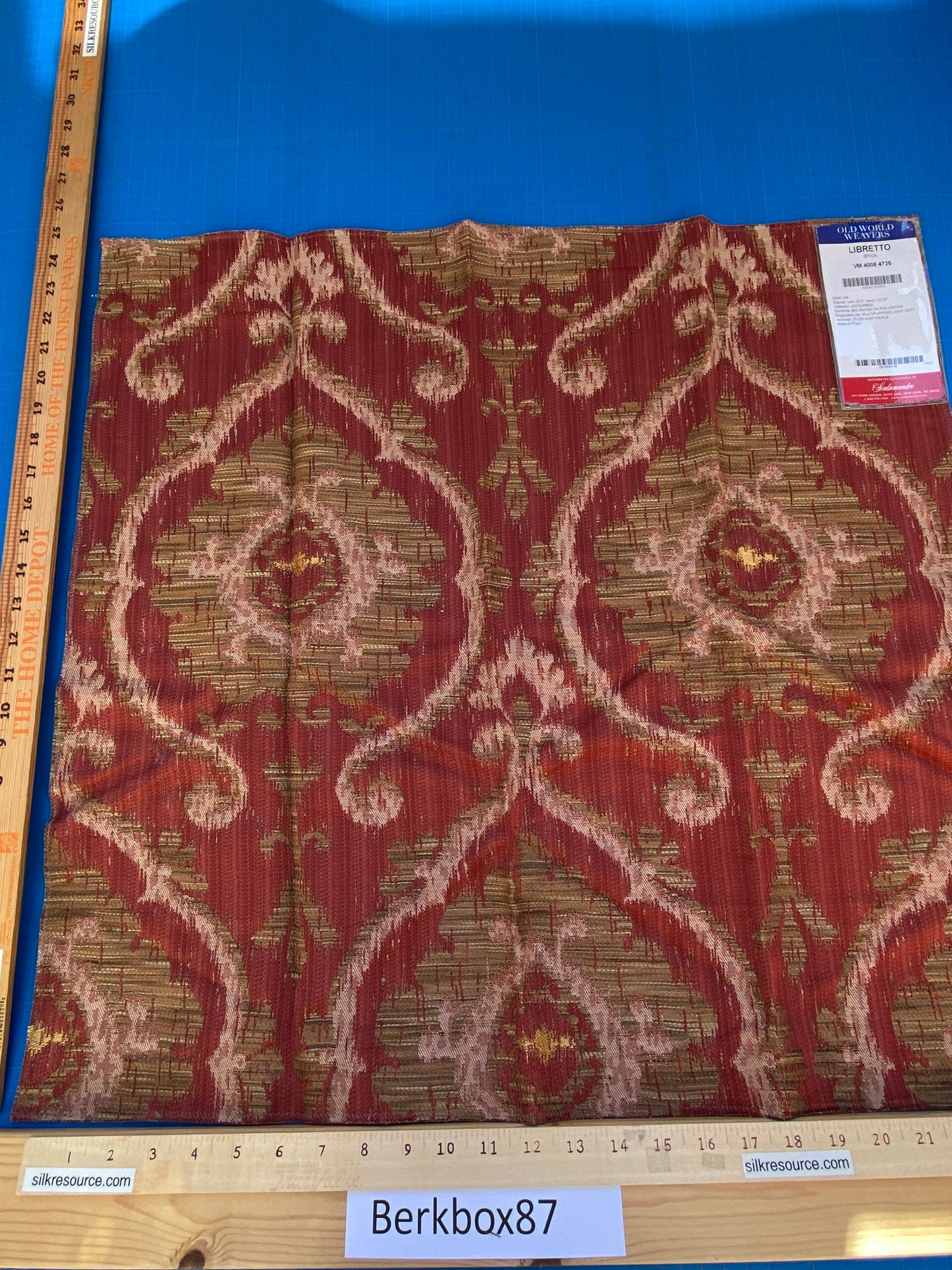 29 Berkbox87 Square Jacquard by Old World Weavers Libretto Brick Large Jacquard Red Gold MSRP USD300+/y