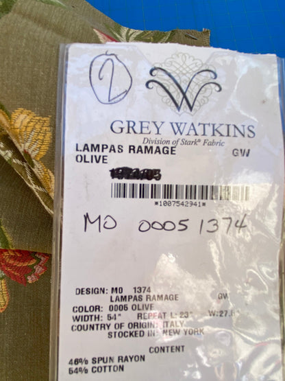 31 Berkbox87 Square Jacquard by Scalamandre Grey Watkins Lampas Ramage Olive Grey Watkins Floral Stripe MSRP USD 272/Y