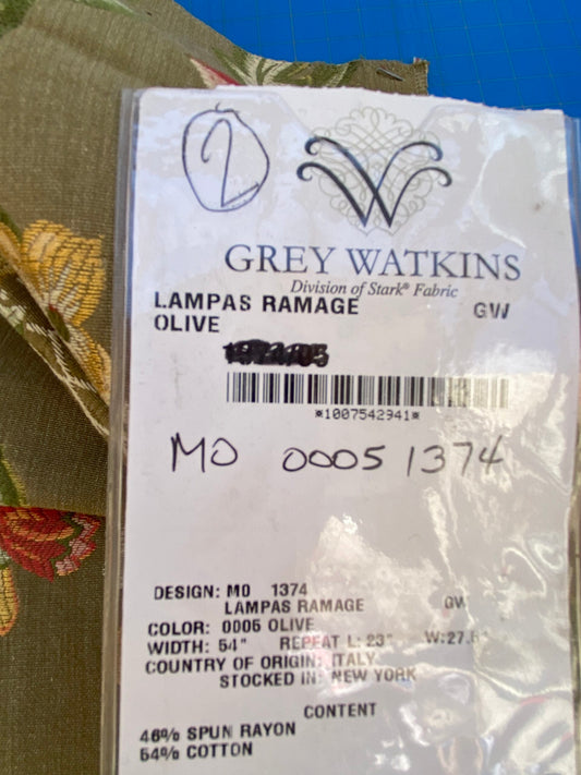 31 Berkbox87 Square Jacquard by Scalamandre Grey Watkins Lampas Ramage Olive Grey Watkins Floral Stripe MSRP USD 272/Y