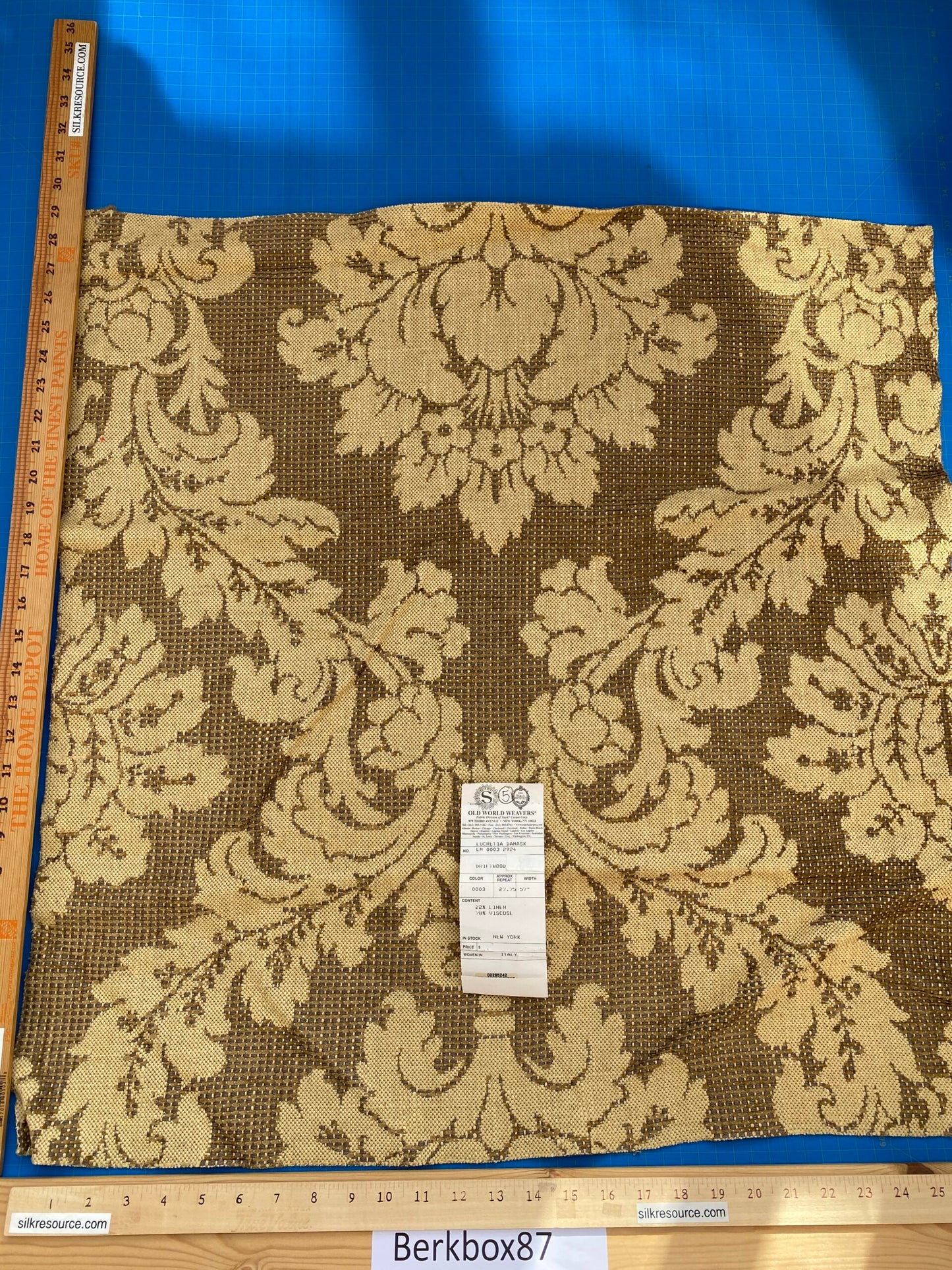36 Berkbox87 Square Jacquard by Old World Weavers  Lucretia Damask Driftwood Tan Beige Renaissance Classic Damask Thick MSRP USD 300/Y
