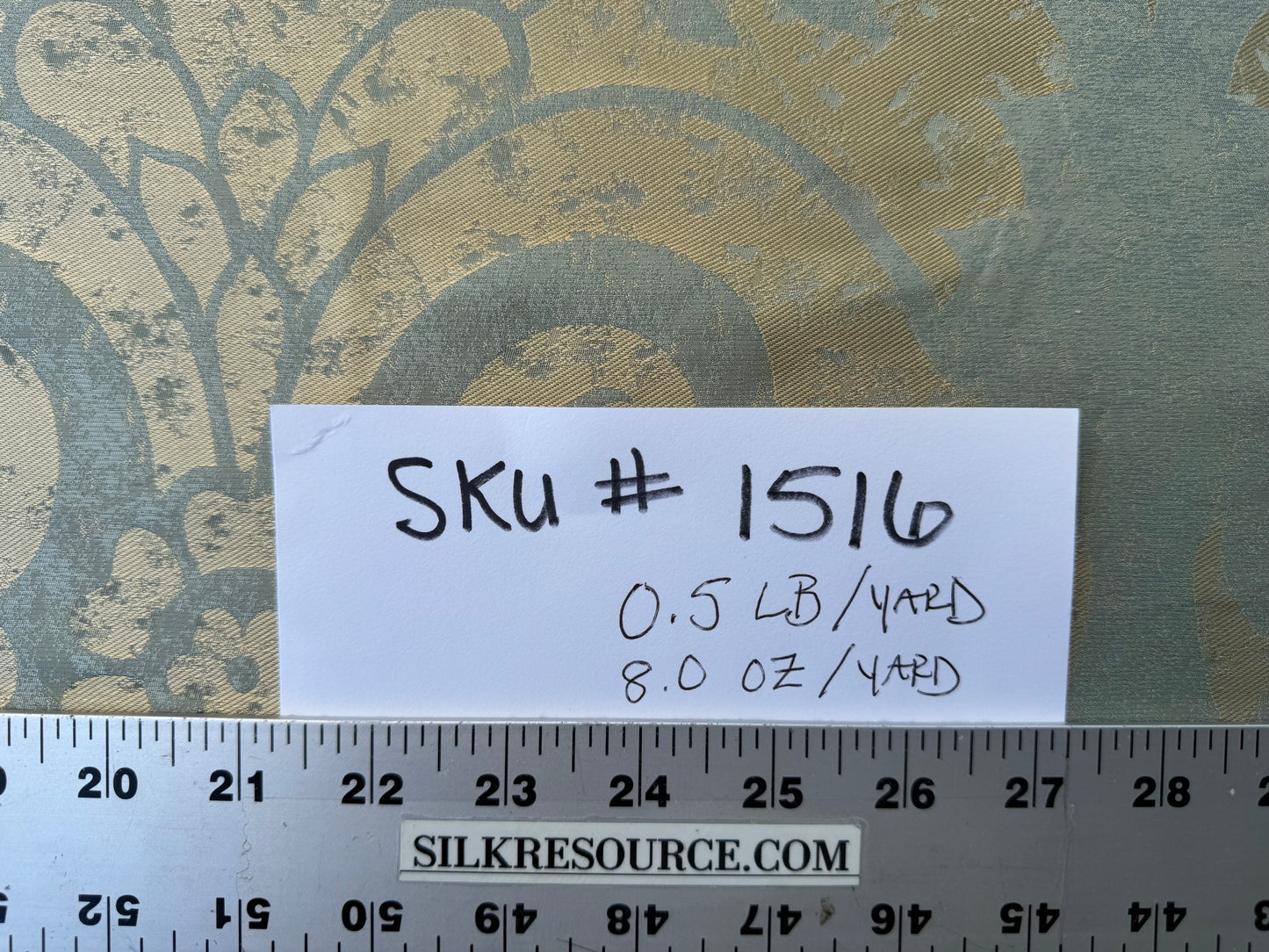 BY Yard 100% Silk Damask Large Stone Paisley "bluestone" Blue Aqua Gold Mid Century #1516