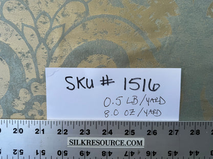 BY Yard 100% Silk Damask Large Stone Paisley "bluestone" Blue Aqua Gold Mid Century #1516