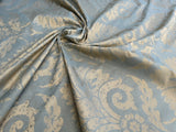 BY Yard 100% Silk Damask Large Stone Paisley "bluestone" Blue Aqua Gold Mid Century #1516