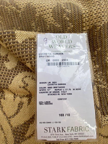 40 Berkbox87 Square Jacquard by Old World Weavers Lucretia Damask Driftwood Tan Beige Renaissance Classic Damask Thick MSRP USD 300/Y