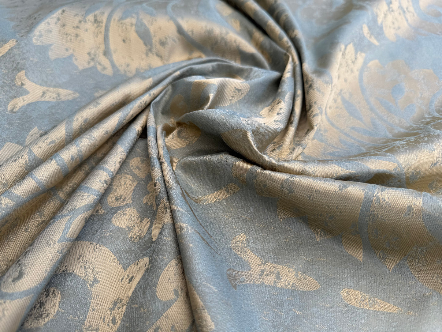 BY Yard 100% Silk Damask Large Stone Paisley "bluestone" Blue Aqua Gold Mid Century #1516