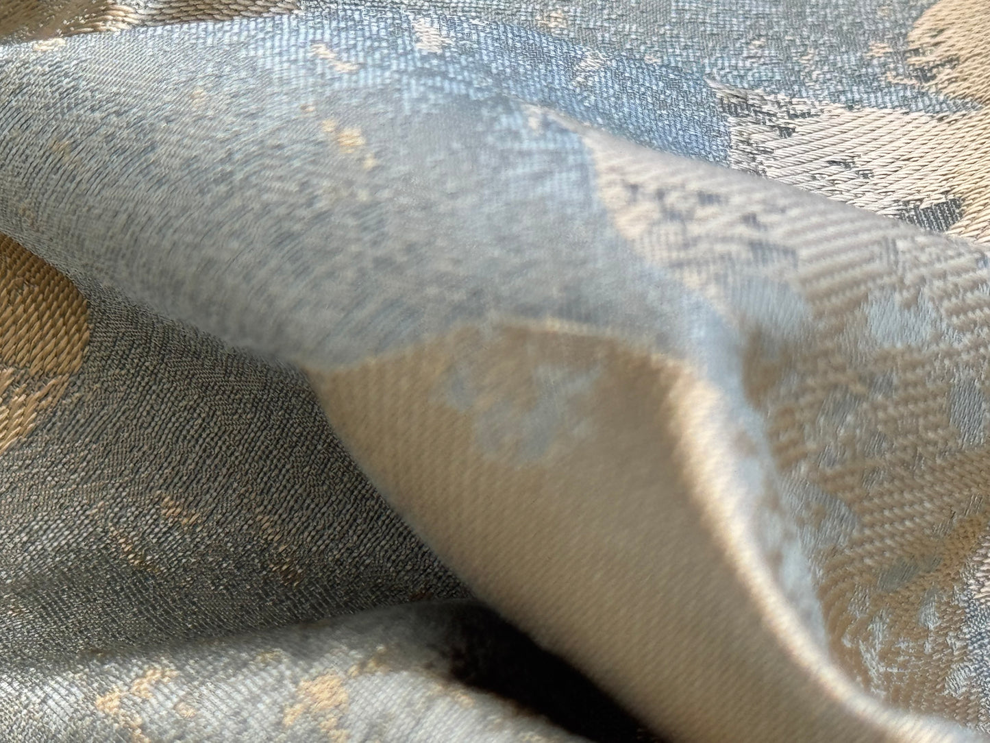 BY Yard 100% Silk Damask Large Stone Paisley "bluestone" Blue Aqua Gold Mid Century #1516