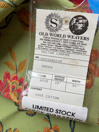 1 Berkbox88 Square Woven by Old World Weavers Nectar Lampas Green Floral Botanical Foliage Cotton MSRP USD 300+/y