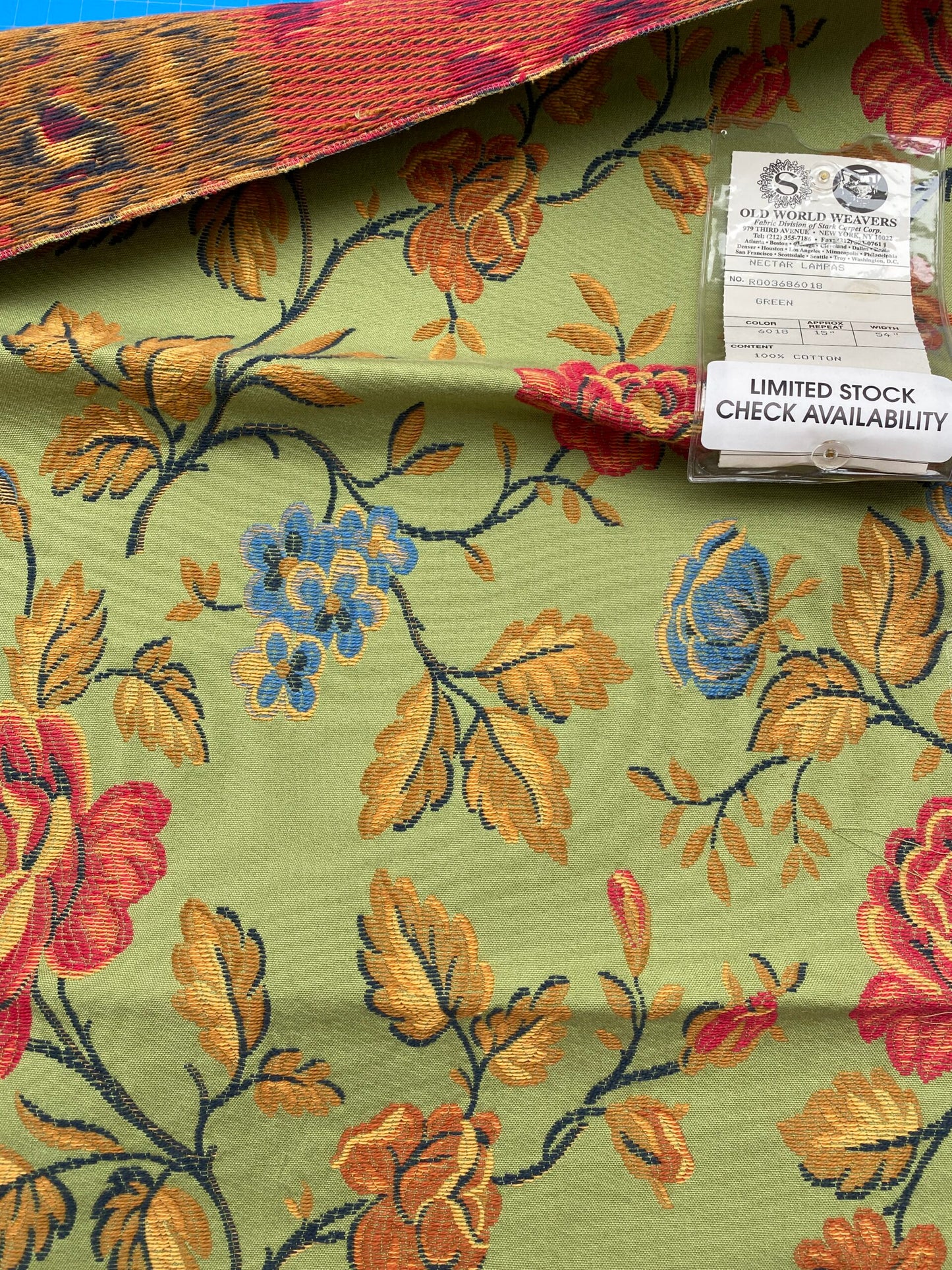 1 Berkbox88 Square Woven by Old World Weavers Nectar Lampas Green Floral Botanical Foliage Cotton MSRP USD 300+/y