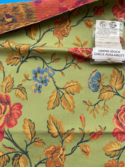 1 Berkbox88 Square Woven by Old World Weavers Nectar Lampas Green Floral Botanical Foliage Cotton MSRP USD 300+/y