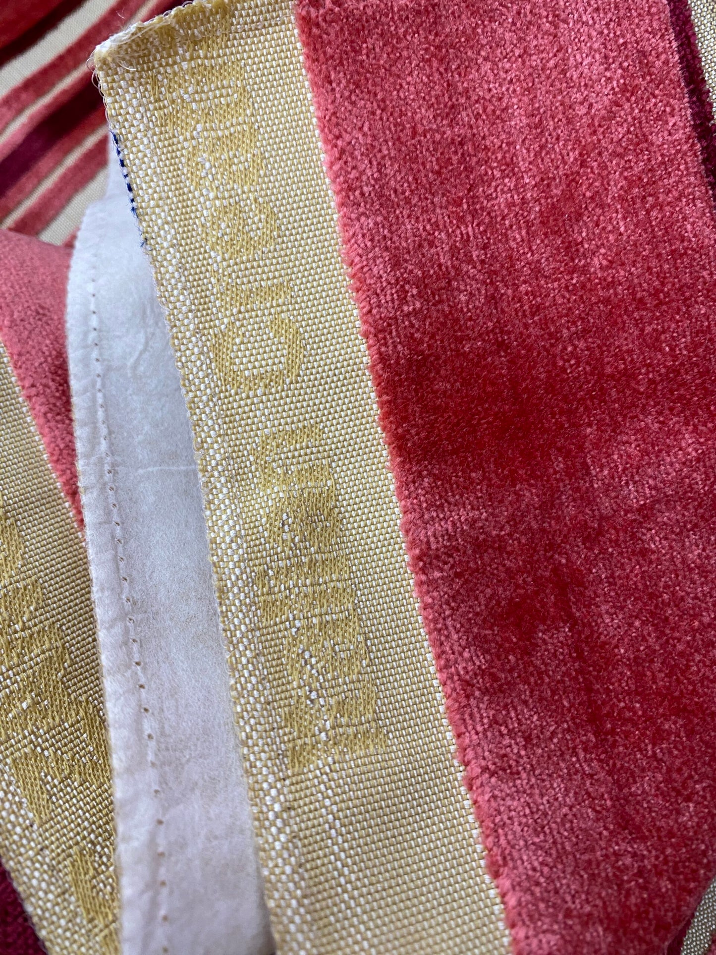 43 Berkbox42 Scalamandre Squares 27x37" Aragona Burgundy Red Pink And White Cut Velvet Stripe