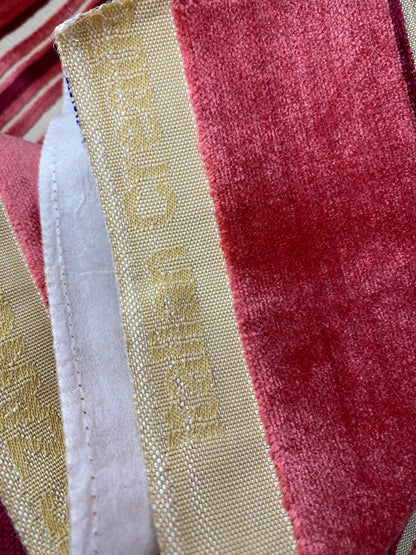 43 Berkbox42 Scalamandre Squares 27x37" Aragona Burgundy Red Pink And White Cut Velvet Stripe