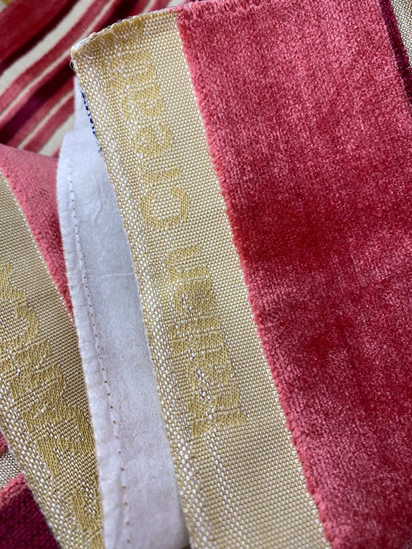 43 Berkbox42 Scalamandre Squares 27x37" Aragona Burgundy Red Pink And White Cut Velvet Stripe