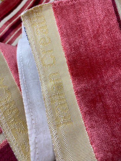 43 Berkbox42 Scalamandre Squares 27x37" Aragona Burgundy Red Pink And White Cut Velvet Stripe