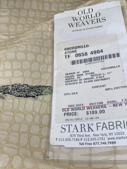 32 Berkbox42 Scalamandre Squares 27x27" "cocodrillo" crocodile Stone, Silk &amp; Cotton