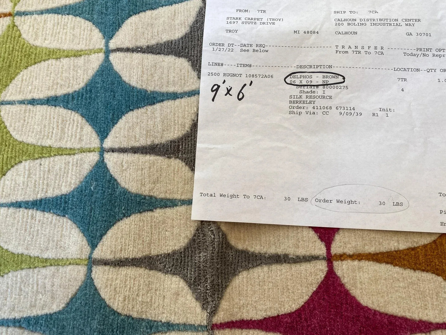 Stark DELPHOS BROWN Modern Wool Silk Hand Knotted Colorful Egg Green Pink Blue Cream 6x9' MSRP USD 12,000