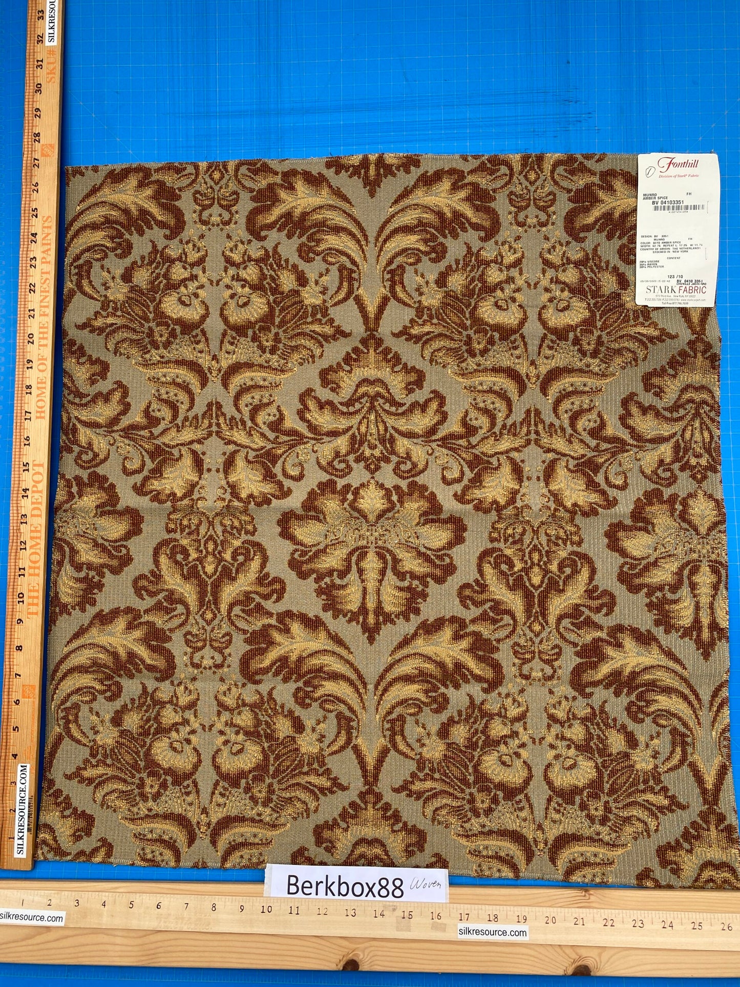 6 Berkbox88 Square Woven by Old World Weavers Munro Amber Spice Damask Blue Brown Beige MSRP USD348/y