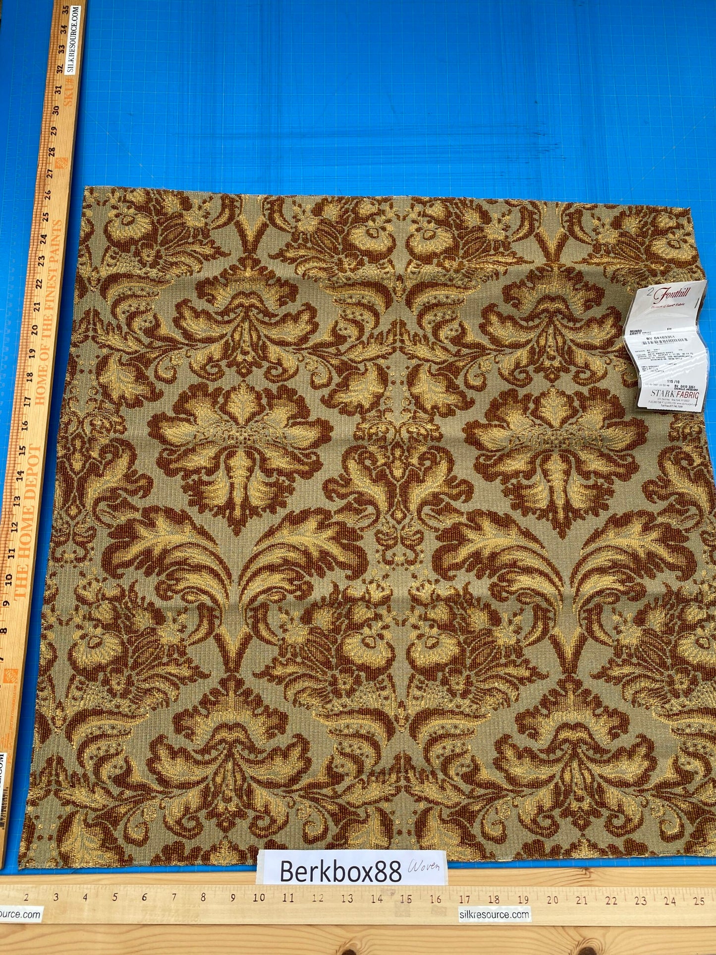 7 Berkbox88 Square Woven by  Old World Weavers Munro Amber Spice Damask Blue Brown Beige MSRP USD348/y