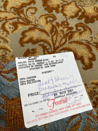 9 Berkbox88 Square Woven by  Old World Weavers Munro Amber Spice Damask Blue Brown Beige MSRP USD348/y