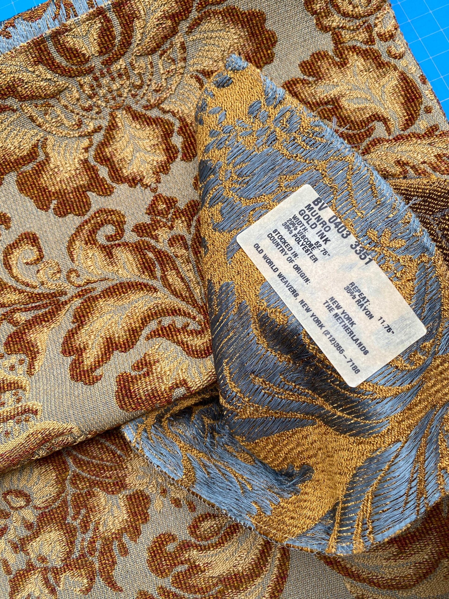 9 Berkbox88 Square Woven by  Old World Weavers Munro Amber Spice Damask Blue Brown Beige MSRP USD348/y