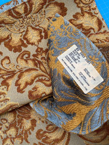 9 Berkbox88 Square Woven by  Old World Weavers Munro Amber Spice Damask Blue Brown Beige MSRP USD348/y
