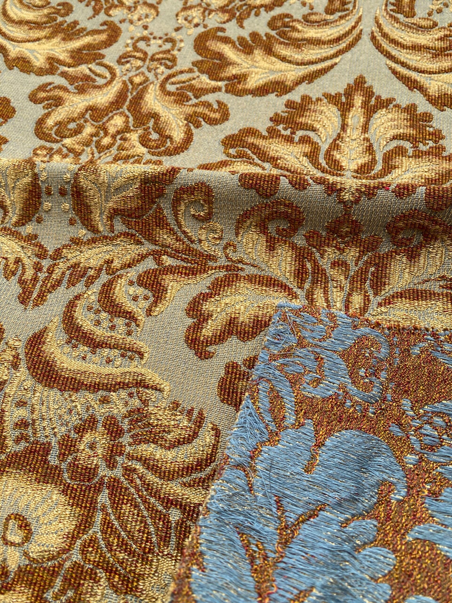 10 Berkbox88 Square Woven by  Old World Weavers Munro Amber Spice Damask Blue Brown Beige MSRP USD348/y