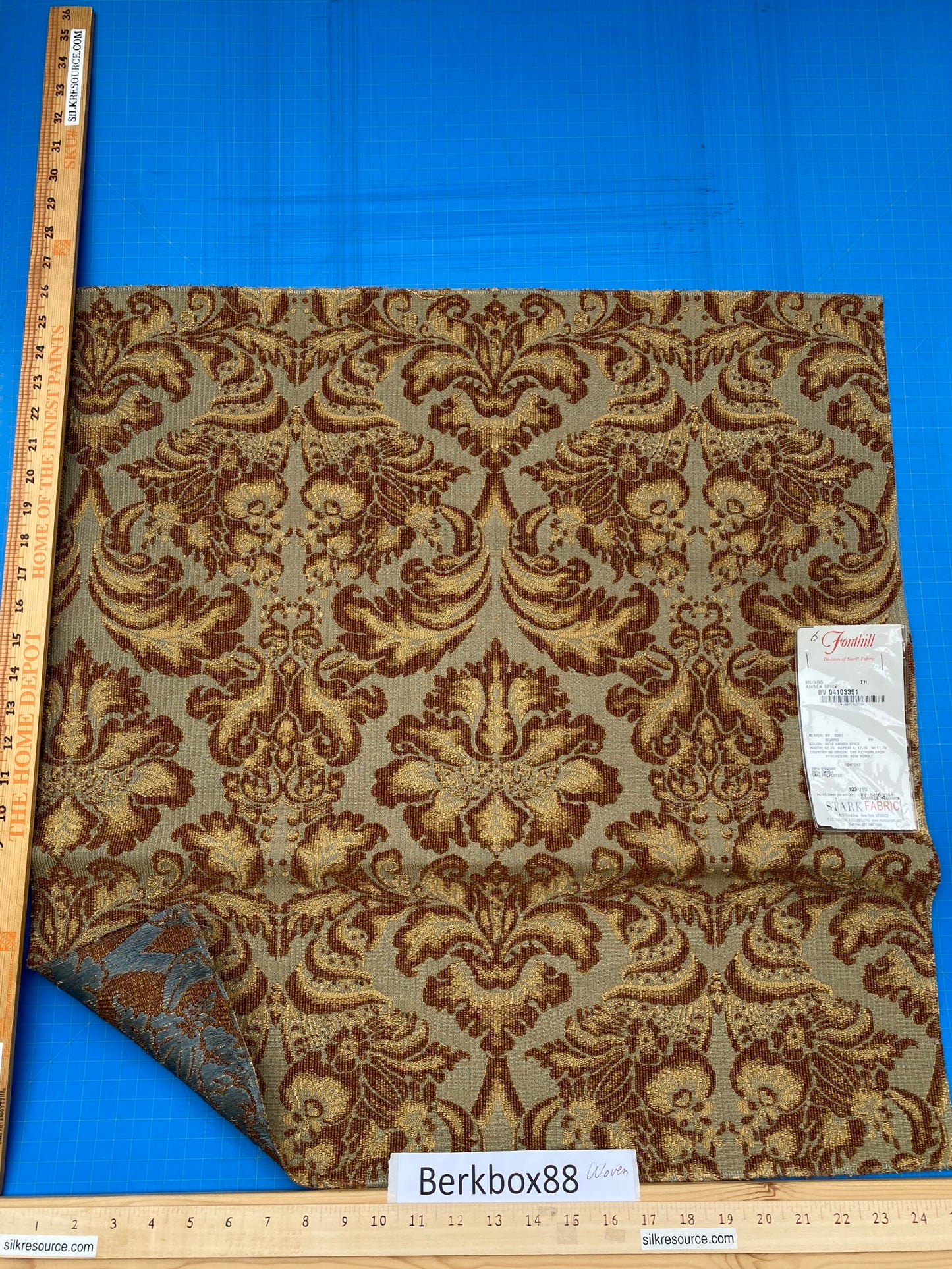 11 Berkbox88 Square Woven by  Old World Weavers Munro Amber Spice Damask Blue Brown Beige MSRP USD348/y