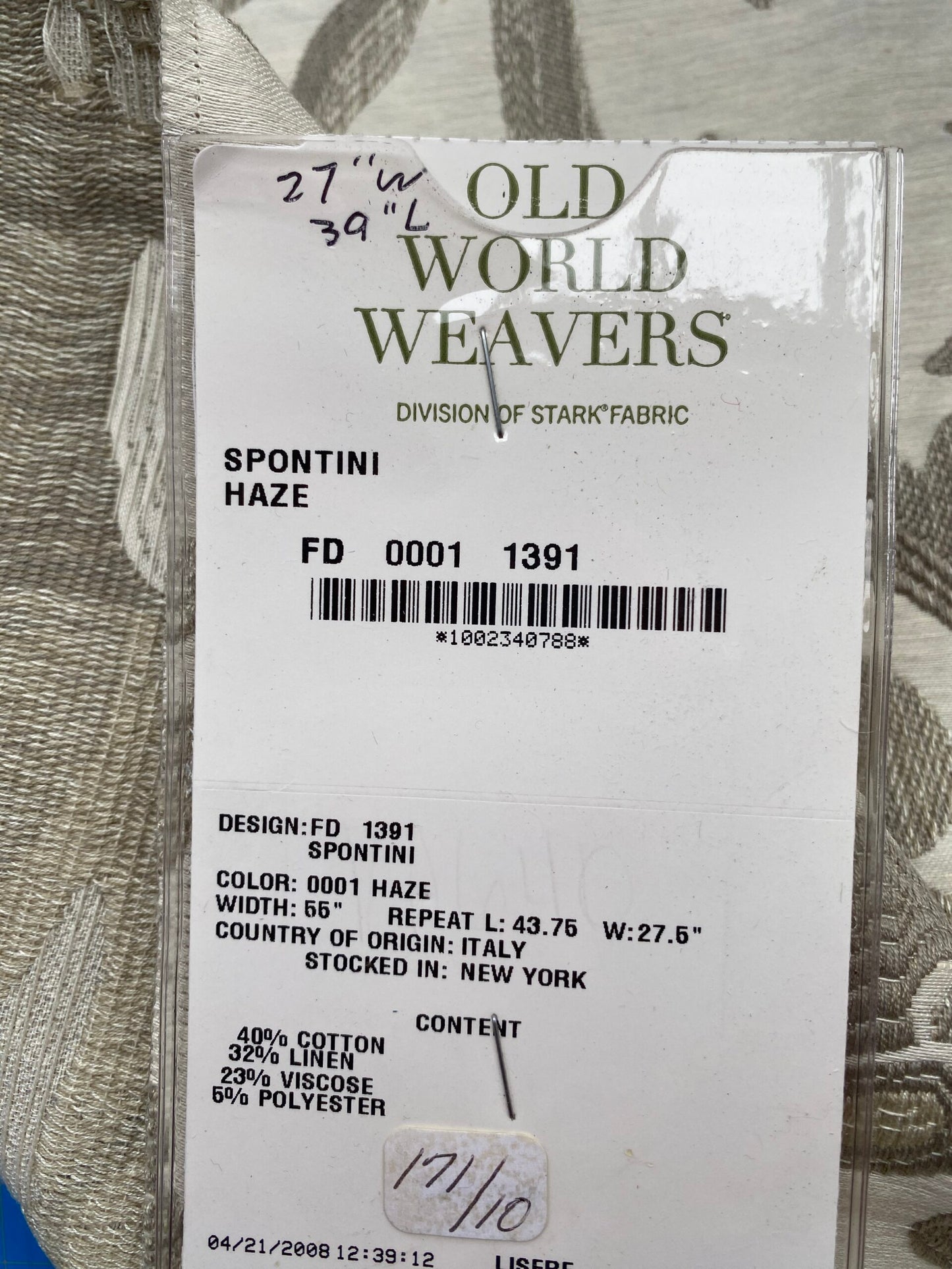 13 Berkbox88 Square Woven by  Old World Weavers Spontini Haze Gray White Botanical Large Pattern 27"W X 39"L  MSRP USD300+/y