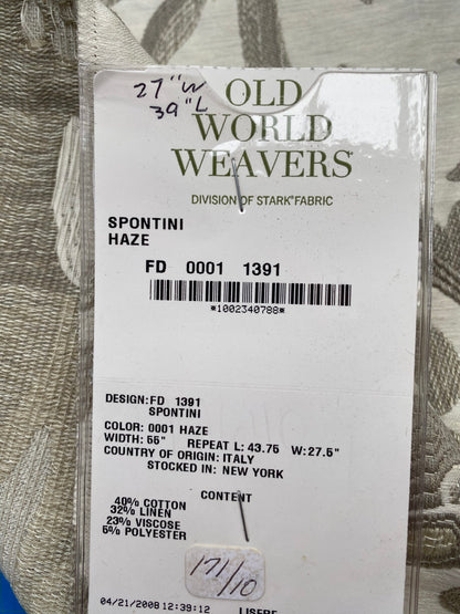 13 Berkbox88 Square Woven by  Old World Weavers Spontini Haze Gray White Botanical Large Pattern 27"W X 39"L  MSRP USD300+/y