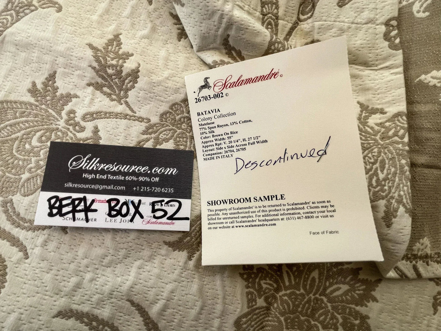 2 Berkbox52 2.4 yard Scalamandre Batavia Matelasse Brown on Rice Tree Foliage Beige Brown