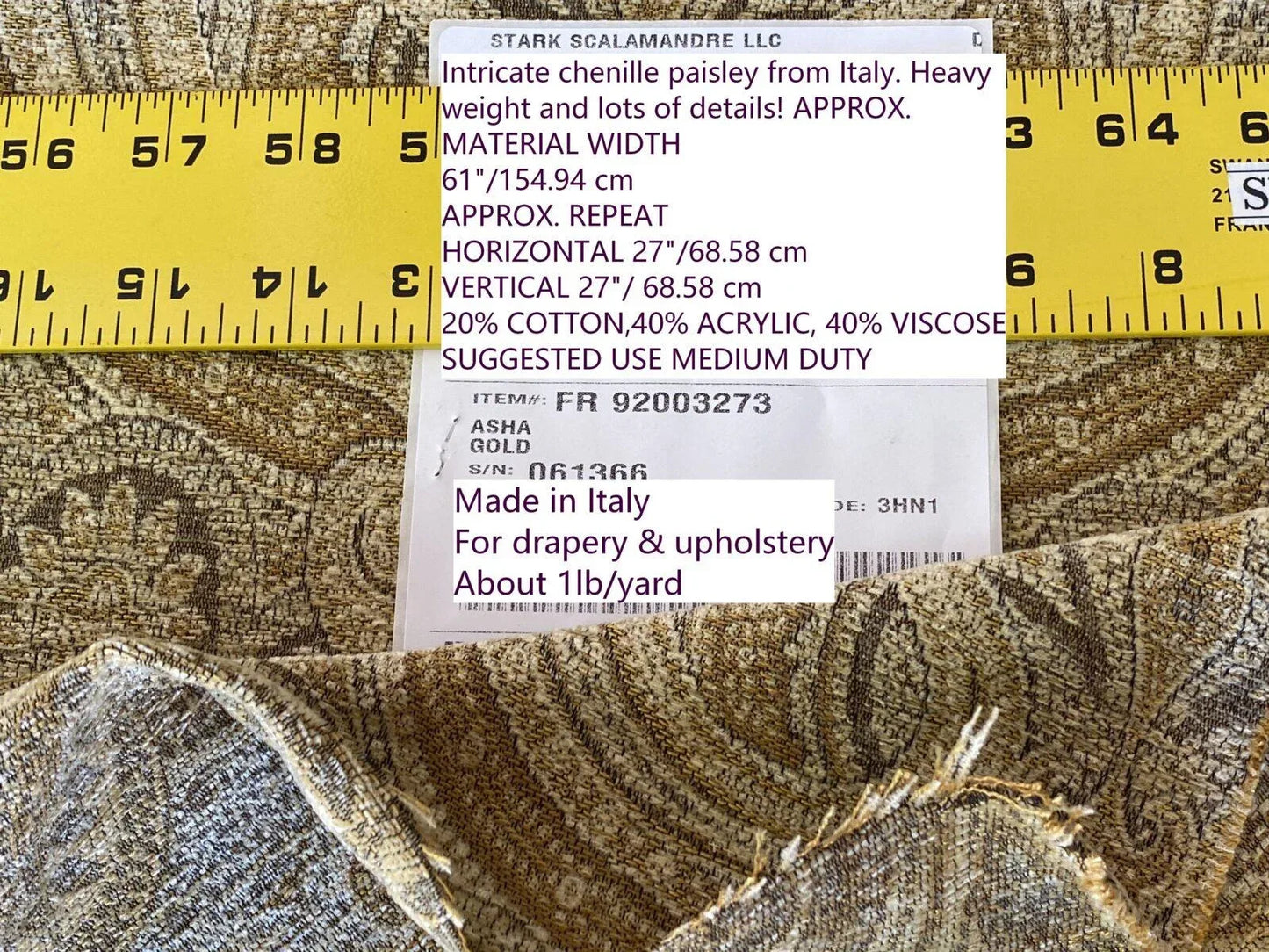 Scalamandre Asha Gold Woven Turkish Paisley Chenille-  Gold Red Rust - By The Yard