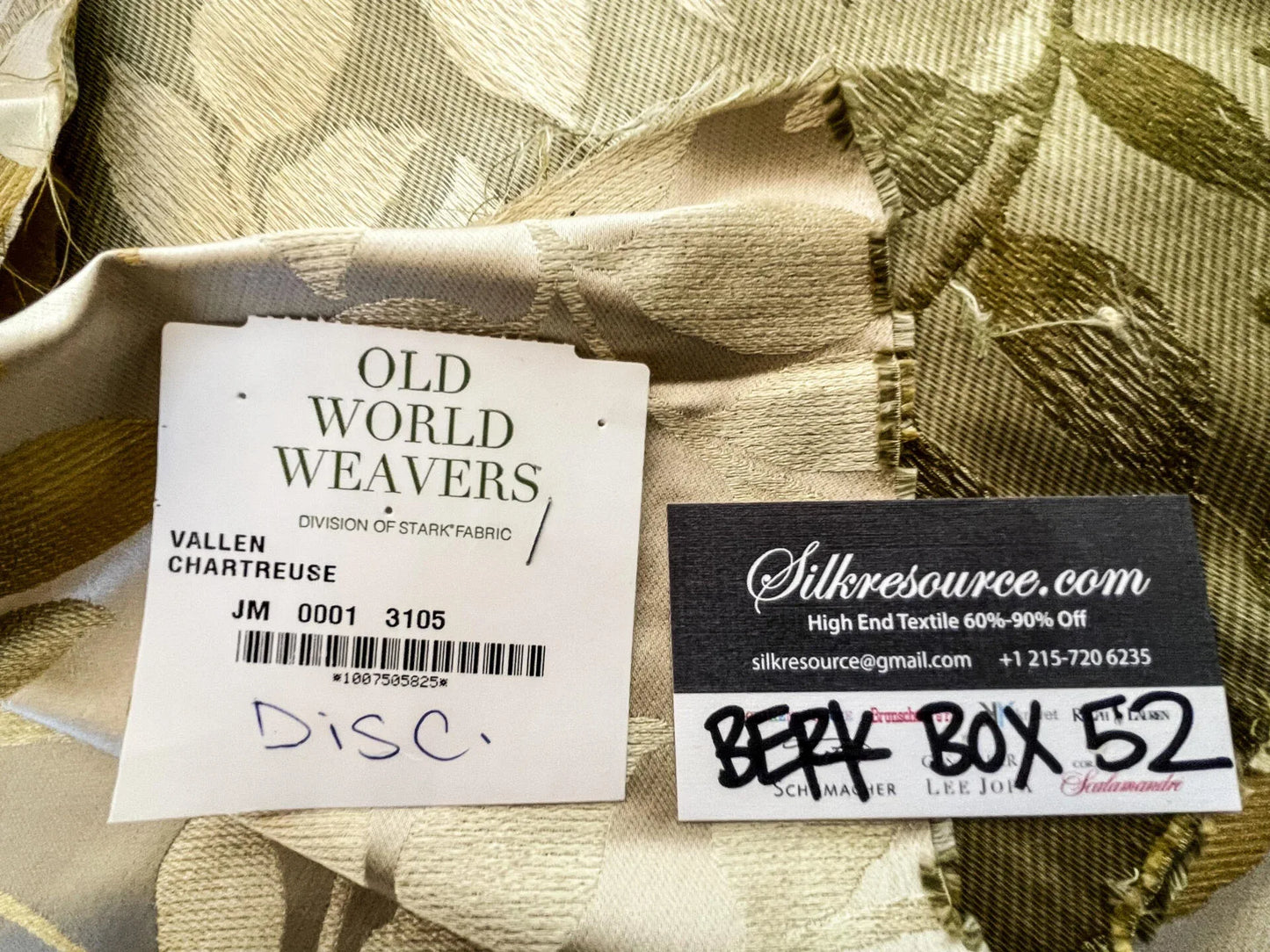 8 Berkbox52 24X40" Scalamandre Vallen Chartreuse Green Yellow Silk Leaf Woven