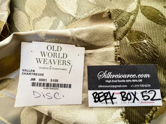 8 Berkbox52 24X40" Scalamandre Vallen Chartreuse Green Yellow Silk Leaf Woven