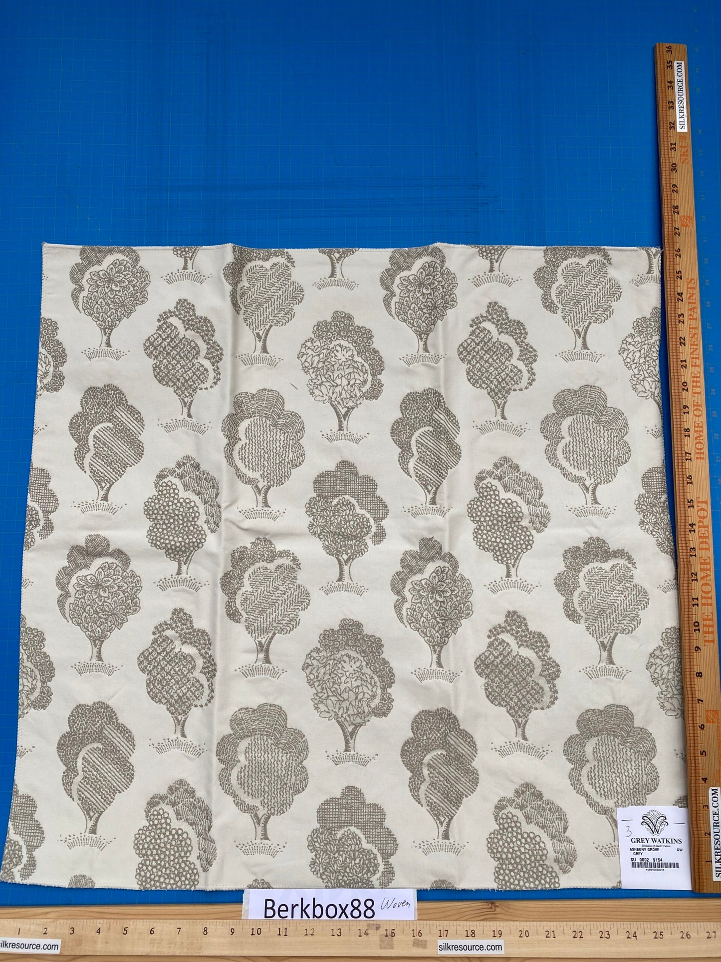20 Berkbox88 Square Woven by Grey Watkins Ashbury Grove Grey Cream Topiary Brocade Cotton MSRP USD 152/Y