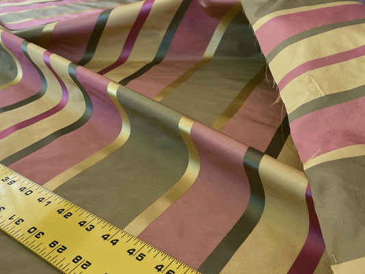 Scalamandre Belle Sage Pink &Gold Silk Satin Texture Stripe MSRP USD 188/Y