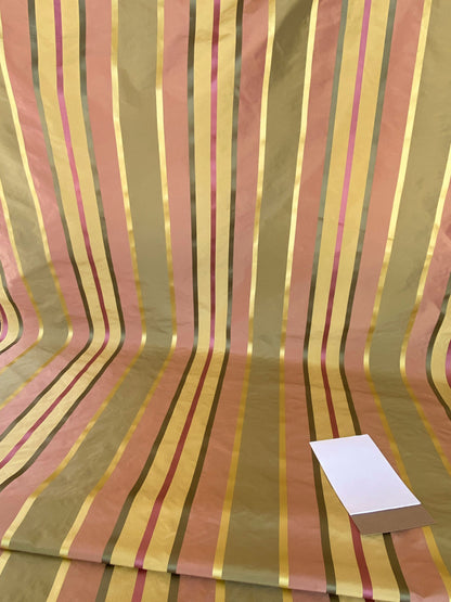 Scalamandre " Belle Sage, Pink &amp; Gold Silk Satin Texture Stripe MSRP USD 188/Y Stripe
