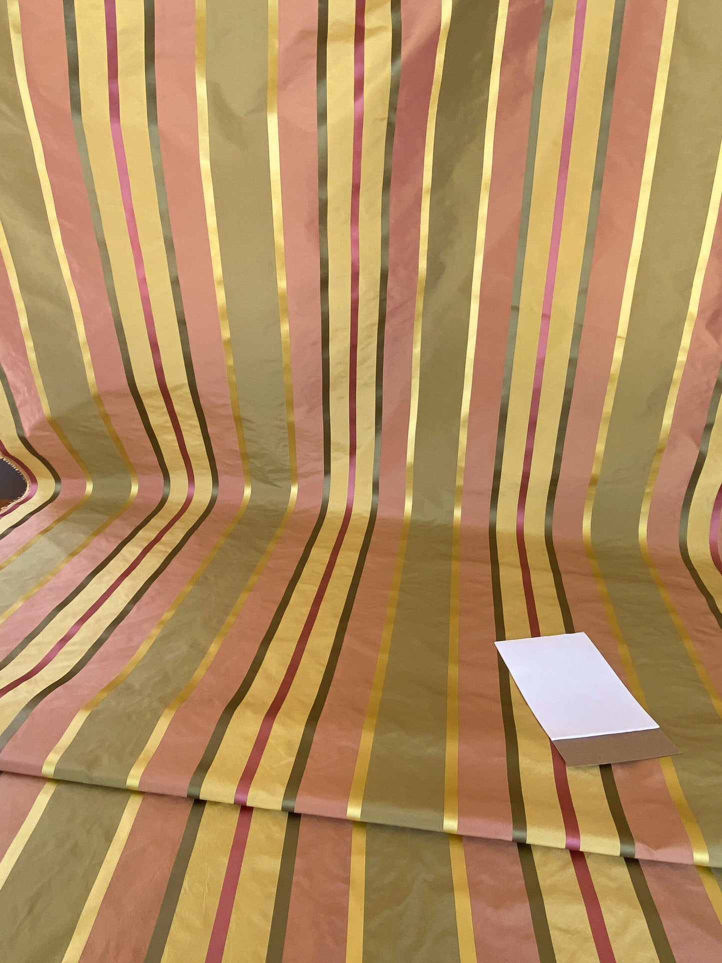 Scalamandre " Belle Sage, Pink &amp; Gold Silk Satin Texture Stripe MSRP USD 188/Y Stripe