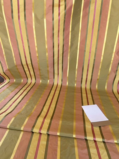 Scalamandre " Belle Sage, Pink &amp; Gold Silk Satin Texture Stripe MSRP USD 188/Y Stripe