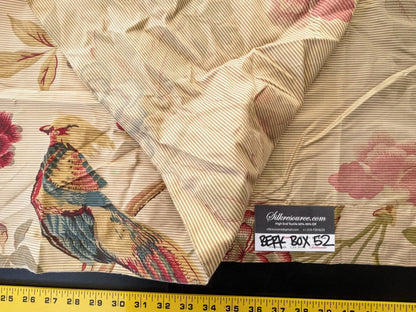 9 Berkbox52 2.4 yards Scalamandre Printed Silk Faisan Chinoiserie Foliage Bird Floral Red on Gold