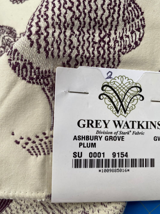 22 Berkbox88 Square Woven by Grey Watkins Ashbury Grove Plum Purple Cream Topiary Brocade Cotton MSRP USD 152/Y